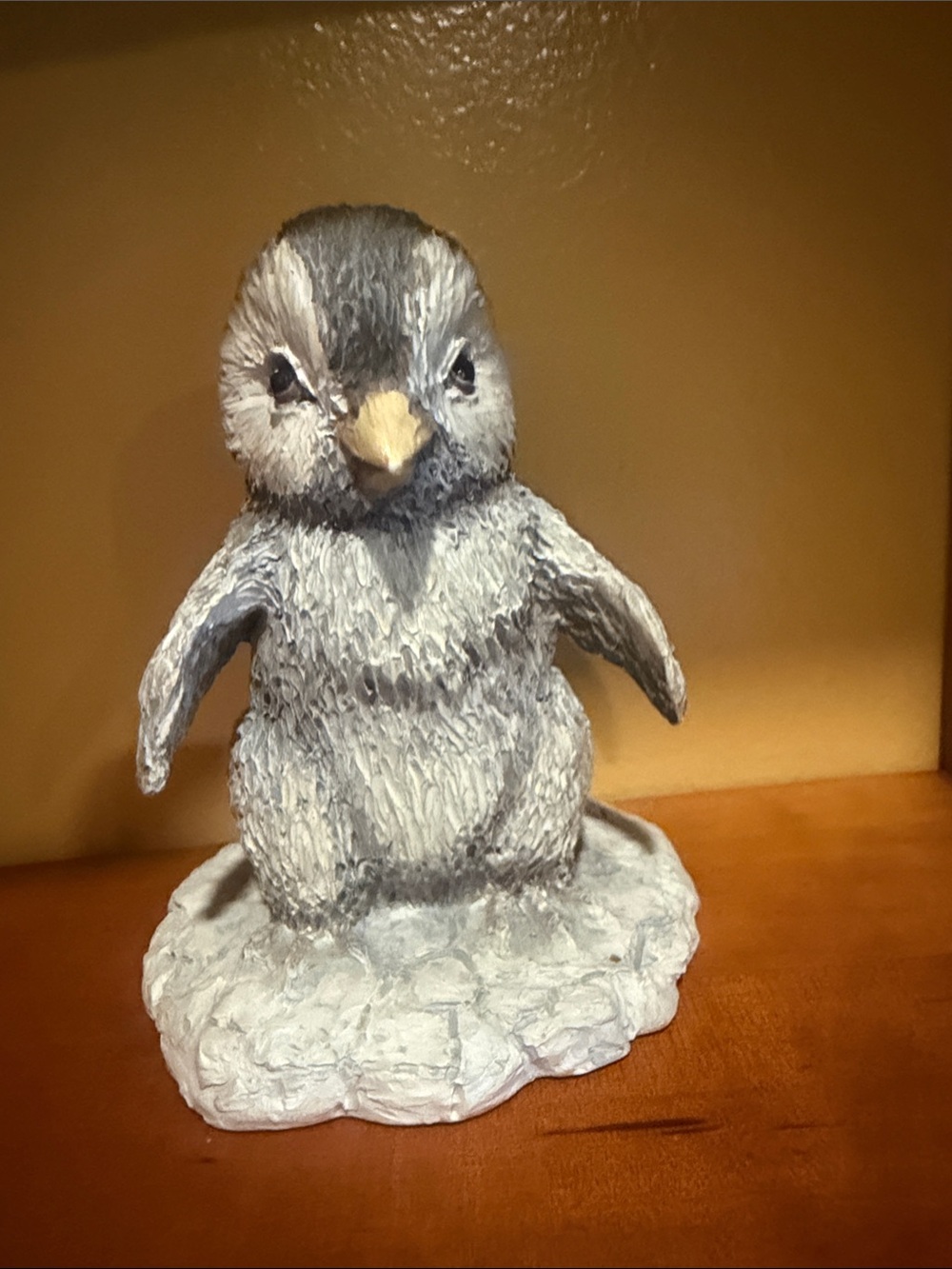 Cute Grey Baby Penguin Figurine with Base